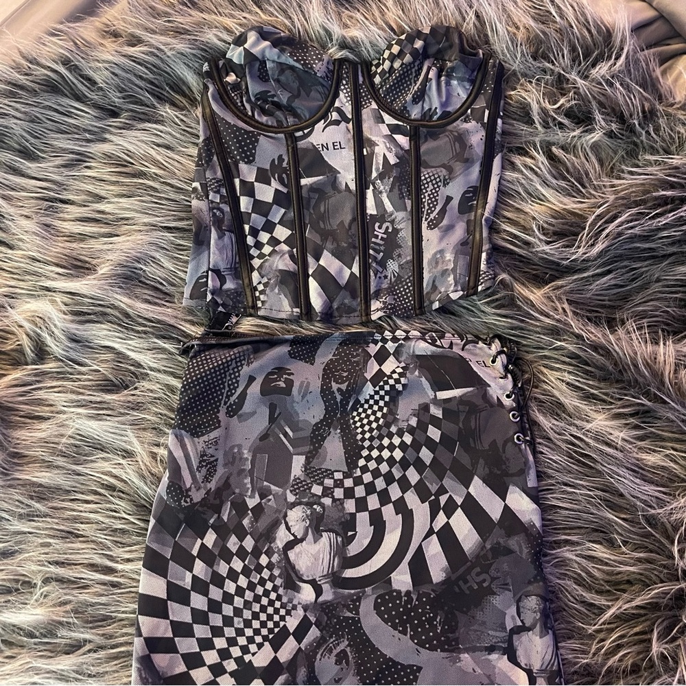 Edikted Black and Gray Matching Skirt Set 🖤